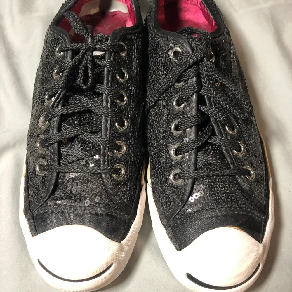Converse/ Jack Purcell  Black Sequin Women's Sneakers - Picture 3 of 8